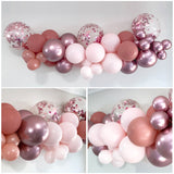 Pink Rosewood Balloon Garland Arch kit with pink confetti balloons