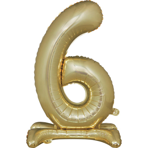 Number 6 Standing Foil Balloon - White Gold - 76cm - Air Filled