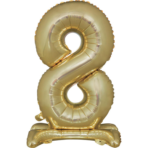 Number 8 Standing Foil Balloon - White Gold - 76cm - Air Filled