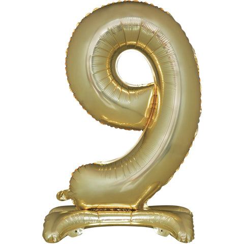 Number 9 Standing Foil Balloon - White Gold - 76cm - Air Filled