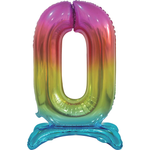 Number 0 Standing Foil Balloon - Rainbow - 76cm - Air Filled