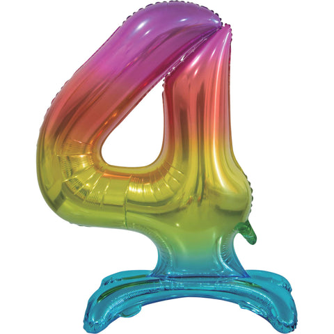 Number 4 Standing Foil Balloon - Rainbow - 76cm - Air Filled