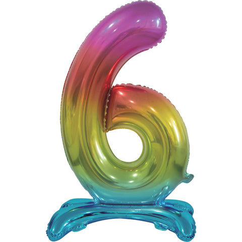 Number 6 Standing Foil Balloon - Rainbow - 76cm - Air Filled