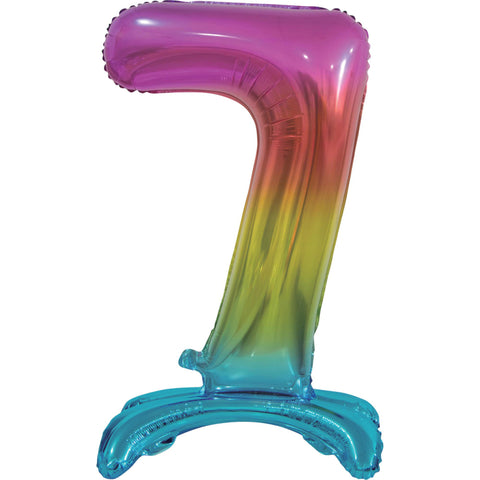 Number 7 Standing Foil Balloon - Rainbow - 76cm - Air Filled