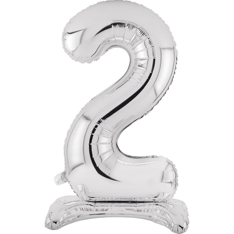 Number 2 Standing Foil Balloon - Silver - 76cm - Air Filled