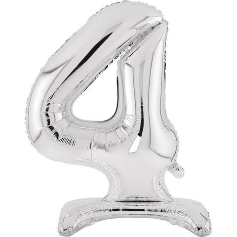 Number 4 Standing Foil Balloon - Silver - 76cm - Air Filled