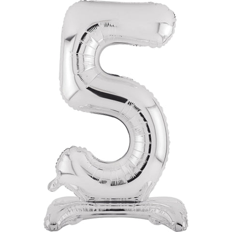 Number 5 Standing Foil Balloon - Silver - 76cm - Air Filled