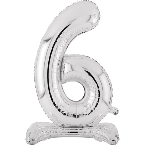 Number 6 Standing Foil Balloon - Silver - 76cm - Air Filled