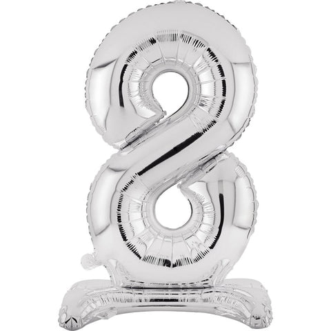 Number 8 Standing Foil Balloon - Silver - 76cm - Air Filled