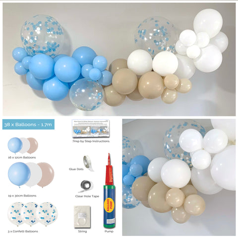 Balloon Garland DIY Kit - Blue, Sand & White - 1.7m