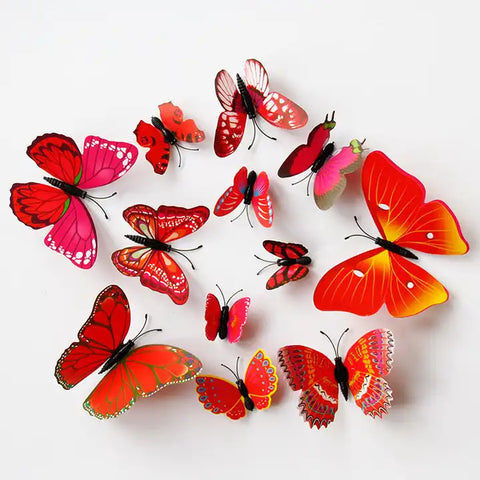 Red Butterfly Decorations - 12 Pieces