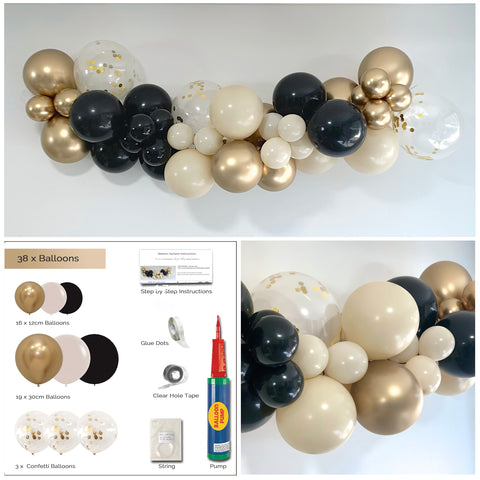Black Sand Gold confetti Balloon Garland Arch DIY Kit Party Plaza