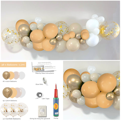 boho Balloon Garland kit Peach Gold Sand white 