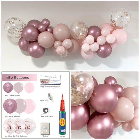 dusk pink pastel pink chrome balloon garland diy kit balloon arch Party Plaza