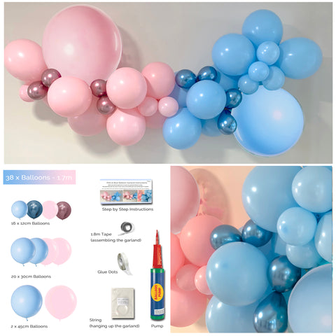 Balloon Garland DIY Kit Pink & Blue Gender Reveal Party Plaza 