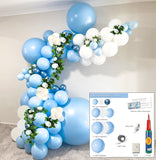 Pastel Blue & White Balloon Garland DIY Kit with flowers Party Plaza