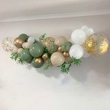 Balloon Arch Garland Eucalyptus green sand gold and white rustic balloons