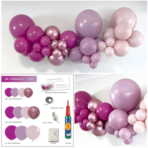 Balloon Garland Purple PInk Orchid Mauve Dusk Lavender Pump Party Plaza