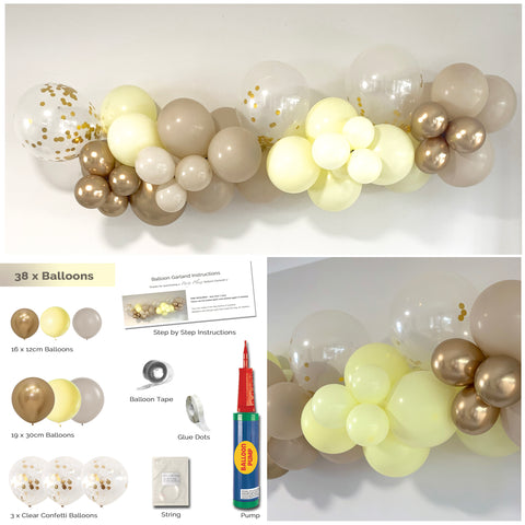 Balloon Garland DIY Kit - Pastel Yellow, Gold & Sand - 1.7m