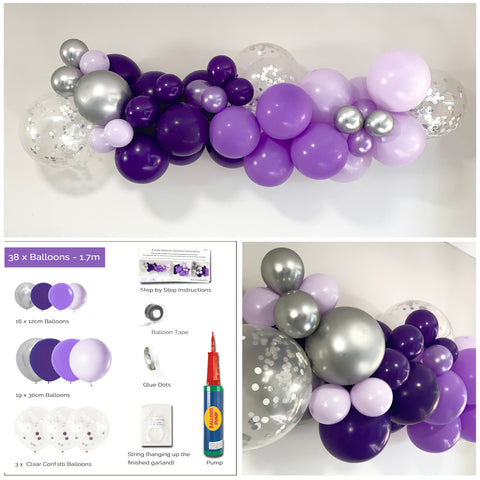 Balloon Garland DIY Kit Purple Lavender Silver with Pump Party Plaza
