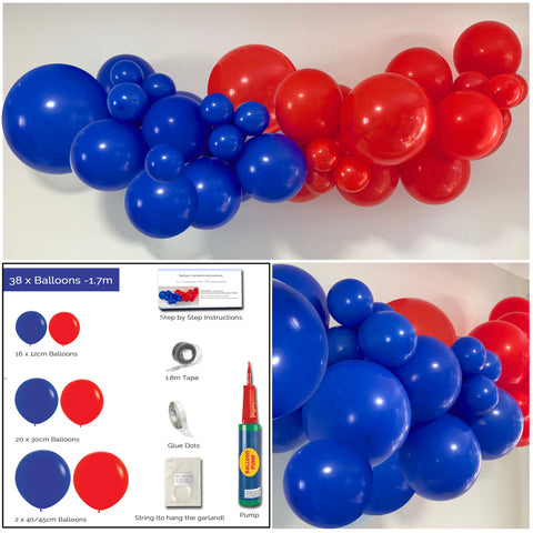 Red & Blue Superhero Balloon Garland DIY Kit Party Plaza