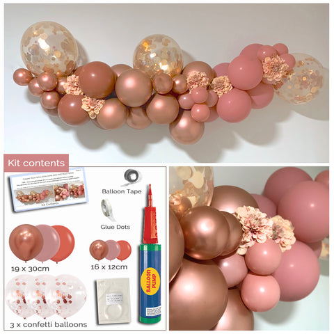 Balloon Garland Terracotta Rosewood Pink Balloon arch with pump Party Plaza