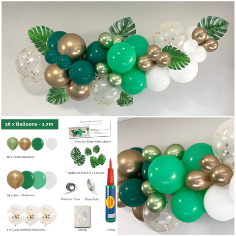 Green and gold diy balloon arch garland kit jungle safari