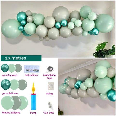 Balloon Arch Garland DIY Kit - Dusk Greens - 1.7m