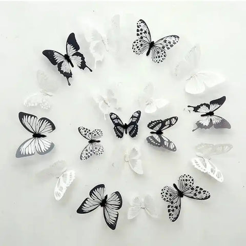 Black & White Butterfly Decorations - 18 Pieces