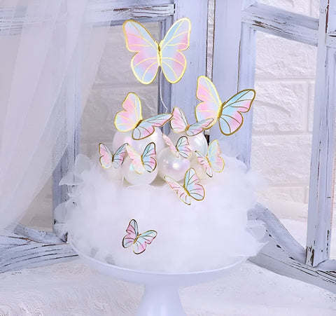 Pink & Blue Butterfly Cake Toppers - 10 Pieces