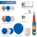 Balloon Garland DIY Kit - Large - 104 Pieces - Blue, Gold & Sand