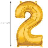 Foil Number Balloon - Gold - 2 - 66cm Medium