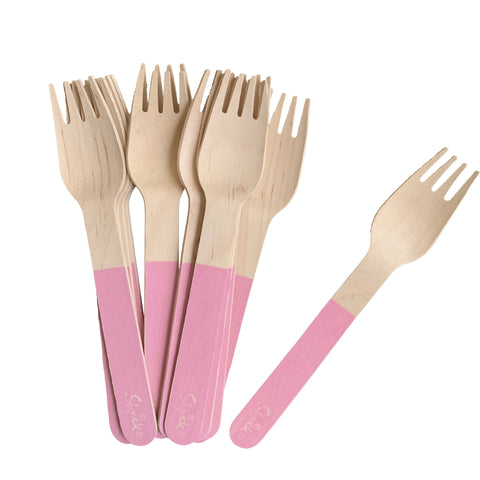 Wooden Forks - 12 Pack - Pink