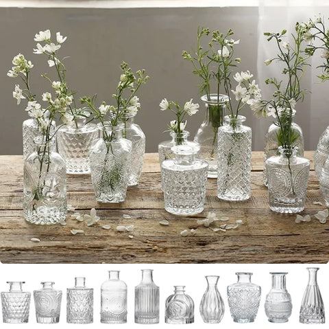 Mini Glass Bottles - Set of 10 - Vintage Crystal Cut