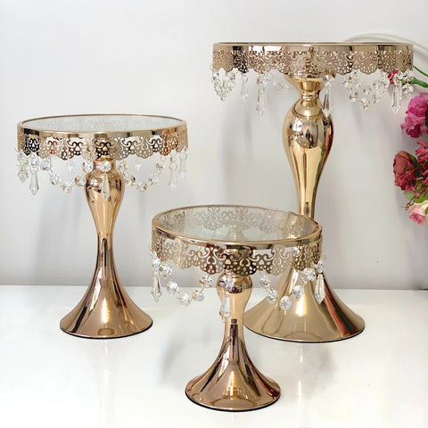 Cake Stands - Set of 3 Deluxe Gold Crystal