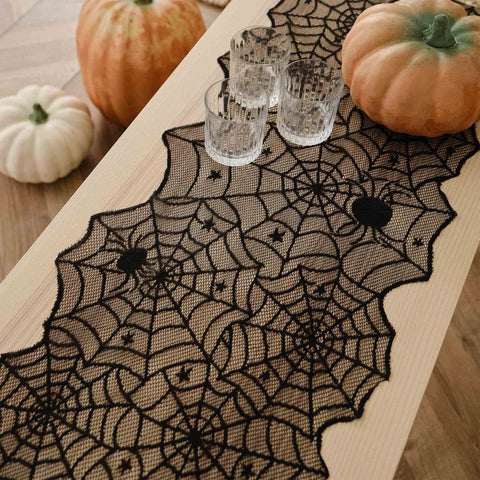 Halloween Cobweb Table Runner - Black - 175cm