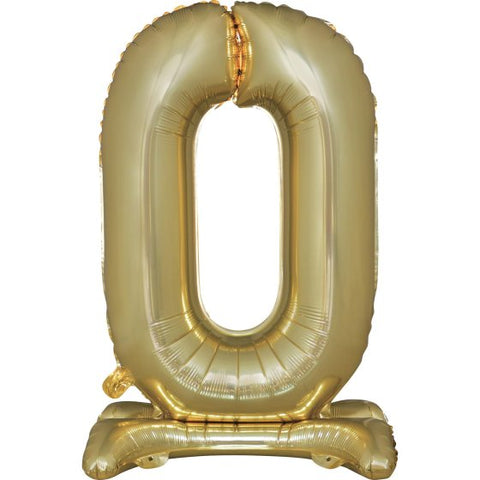Number 0 Standing Foil Balloon - White Gold  - 76cm - Air Filled