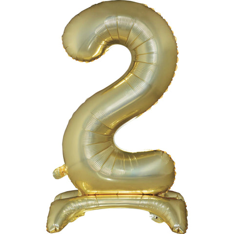 Number 2 Standing Foil Balloon - White Gold - 76cm - Air Filled