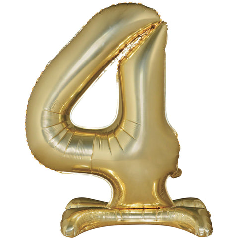 Number 4 Standing Foil Balloon - White Gold - 76cm - Air Filled