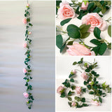 Pink Rose Garland - 2m - 9 Heads - Artificial