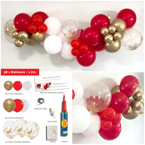 Red white gold diy balloon arch garland kit 