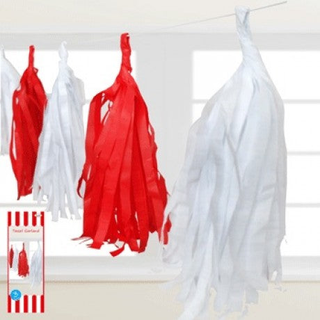 Red & White Tassel Garland - 3m