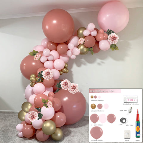 Rosewood and Pastel Pink Balloon Garland DIY Kit Party Plaza