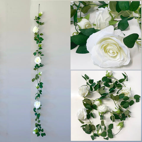 White Rose Garland - 2m - 9 Heads - Artificial