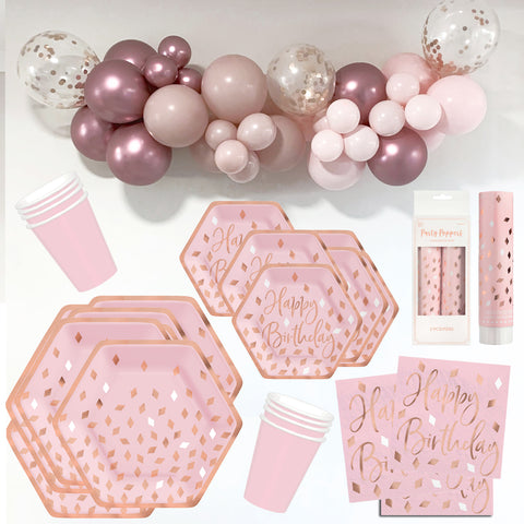 rose gold pink party balloon kit tableware
