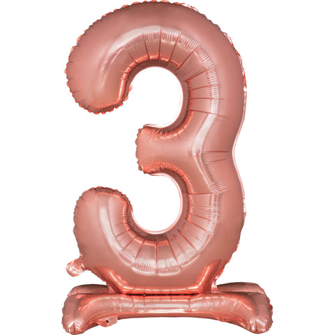 Number 3 Standing Foil Balloon - Rose Gold - 76cm - Air Filled