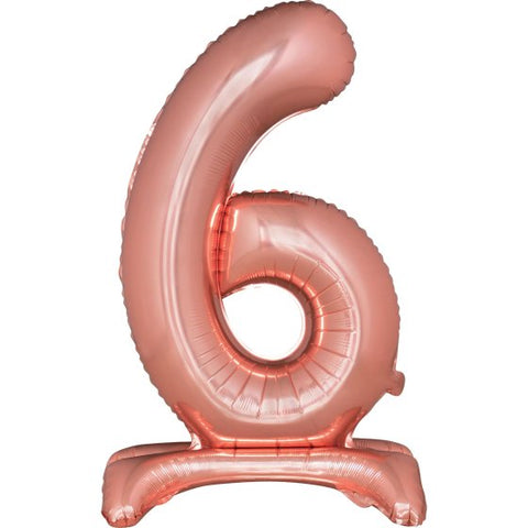 Number 6 Standing Foil Balloon - Rose Gold - 76cm - Air Filled