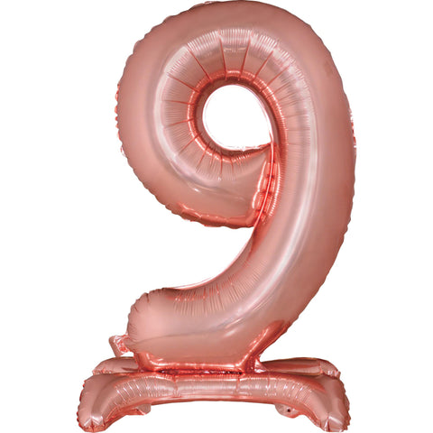 Number 9 Standing Foil Balloon - Rose Gold - 76cm - Air Filled