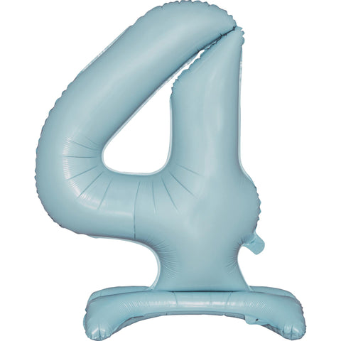 Number 4 Standing Foil Balloon - Pastel Blue - 76cm - Air Filled