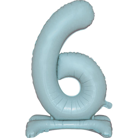 Number 6 Standing Foil Balloon - Pastel Blue - 76cm - Air Filled